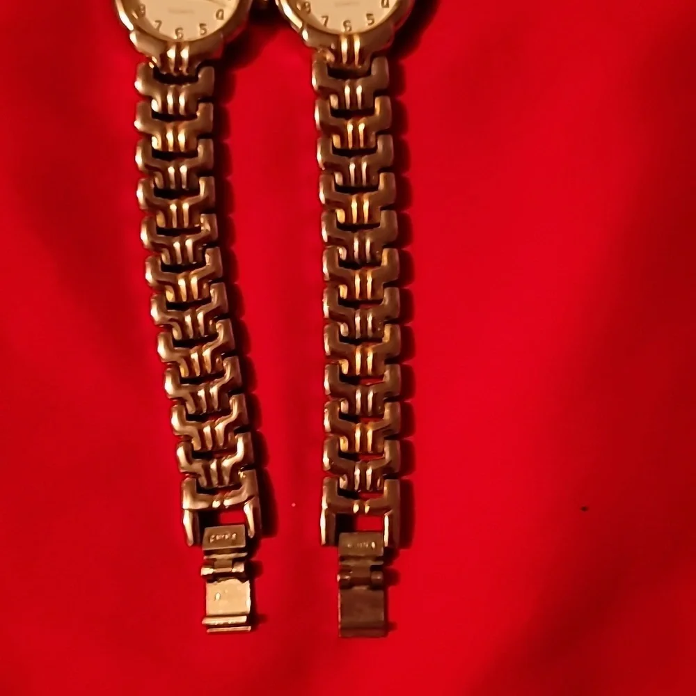 2 MCM or MOM Ladies Watches Silver & Gold‎ Metal Bands White Faces Twin Watch